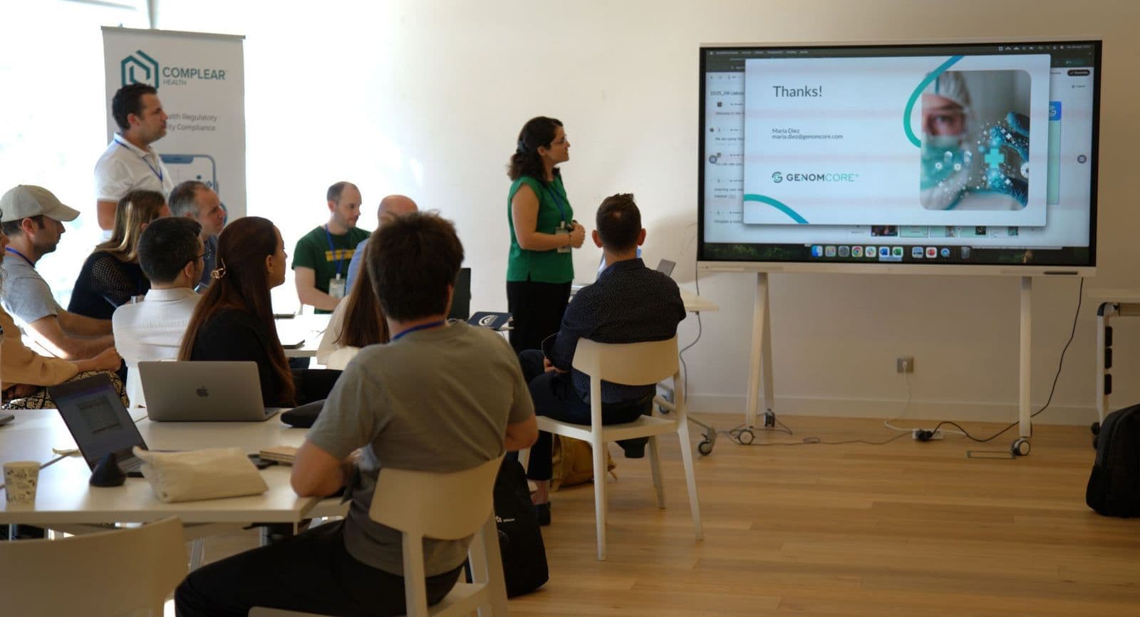 Maria Diez Zaera representing Genomcore at the AI in MedTech 2025 Summit in Portugal
