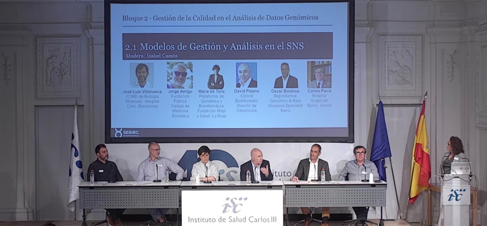 David G. Pisano, Clinical Bioinformatics Director at Genomcore, participating in the roundtable on management and analysis models in the NHS during the 1st Clinical Bioinformatics Conference organized by SEBiBC at ISCIII, Madrid