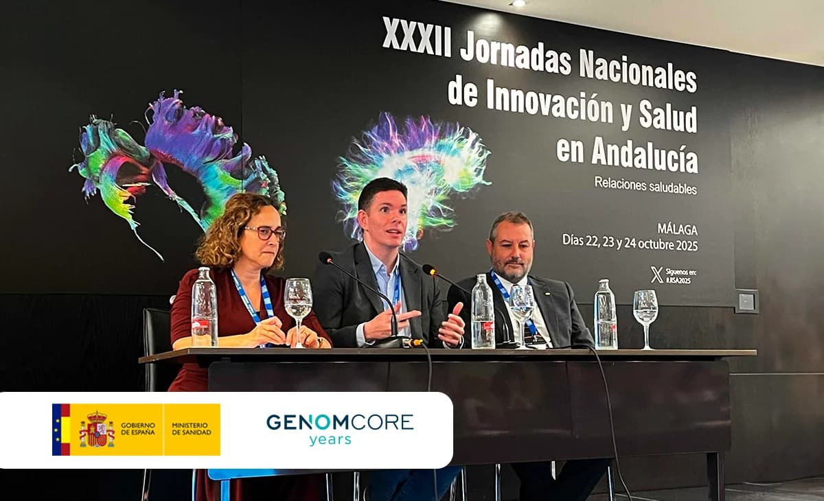 Genomcore CEO Dr Oscar Flores Guri presenting at JISA 2025 alongside Spain's Ministry of Health