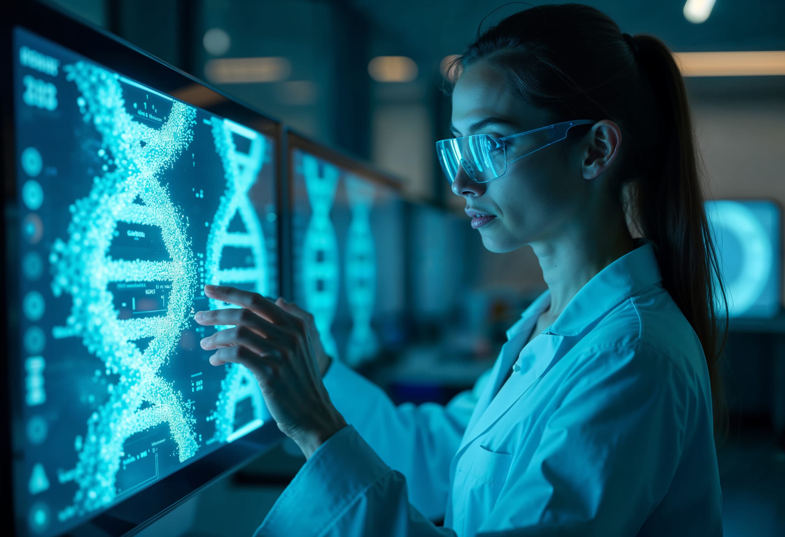Technology and genomics illustration representing Genomcore's participation in the SIGenES project