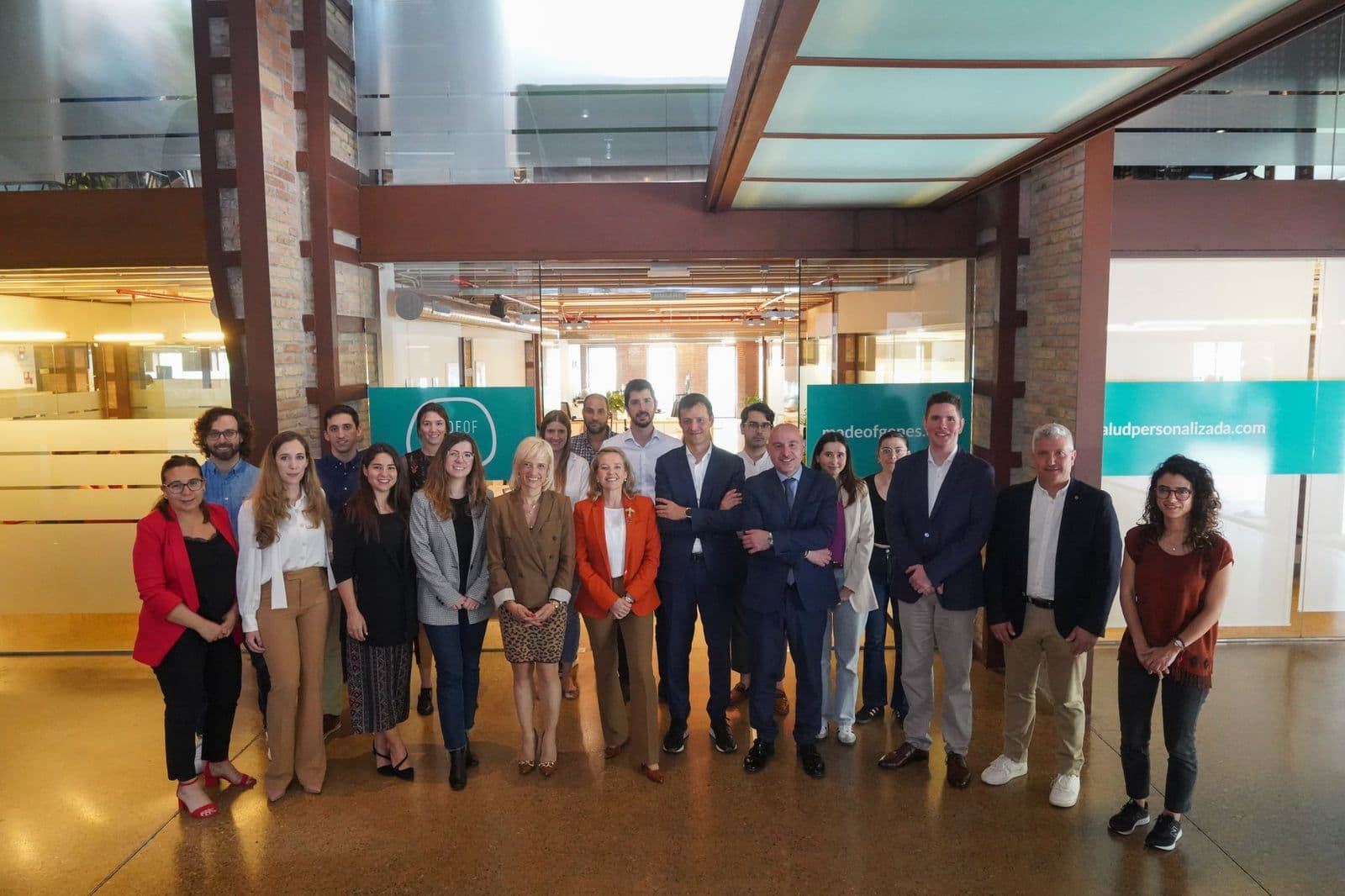 Spanish Vice President Nadia Calvino visiting Genomcore offices with team members and government officials